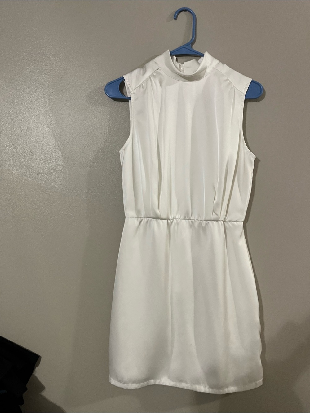 Lulu's White Sleeveless satin feel High-Neck Mini Dress perfect for the bride!